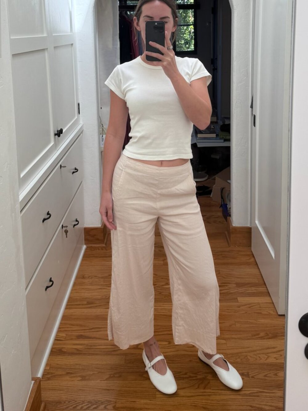 Vince Cream Linen Blend Cropped Wide Leg Pants Size 2 Neutral Minimalist